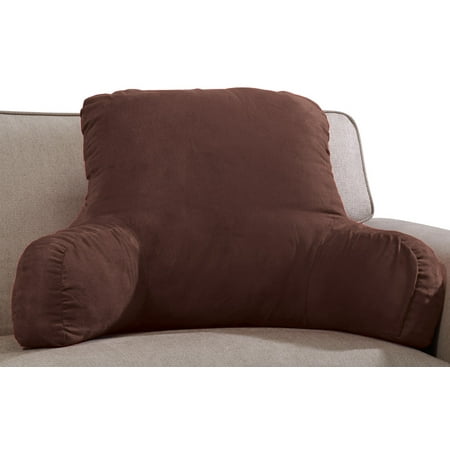 Miles Kimball Backrest Pillow with Firm Support Arms, 20” x 31” x 14” – Faux Suede Polyester Brown Fabric with Dense Foam Interior for Proper Back Support, Size Fits Adults or Children