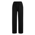 thumbnail image 3 of Lumtrix Linen Pants Women Drawstring Wide Leg Trousers Straight Casual Pleated Pants Cotton Summer Lounge Pant With Pockets Black S, 3 of 5