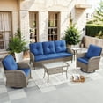 thumbnail image 3 of Bellefurn 5 Pieces Patio Furniture Sets with Outdoor Swivel Rocker Chairs Rattan 3-Seater Sofa and Coffee Table,Outdoor Conversation Set for Porch Deck Backyard Poolside, 3 of 11