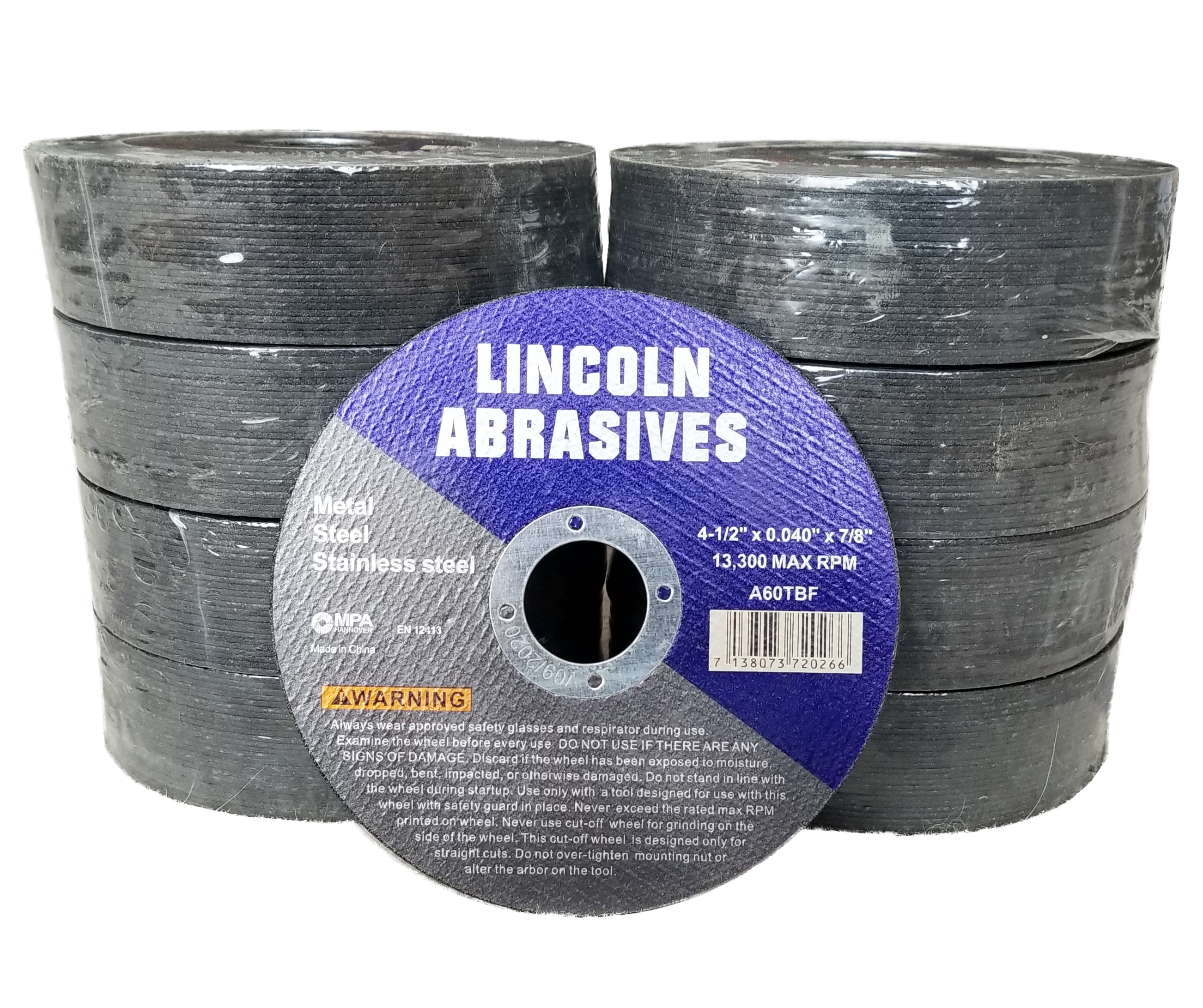 200 Pack 4.5 Cut-Off Wheels Lincoln Abrasives .040 Metal & Stainless Steel 