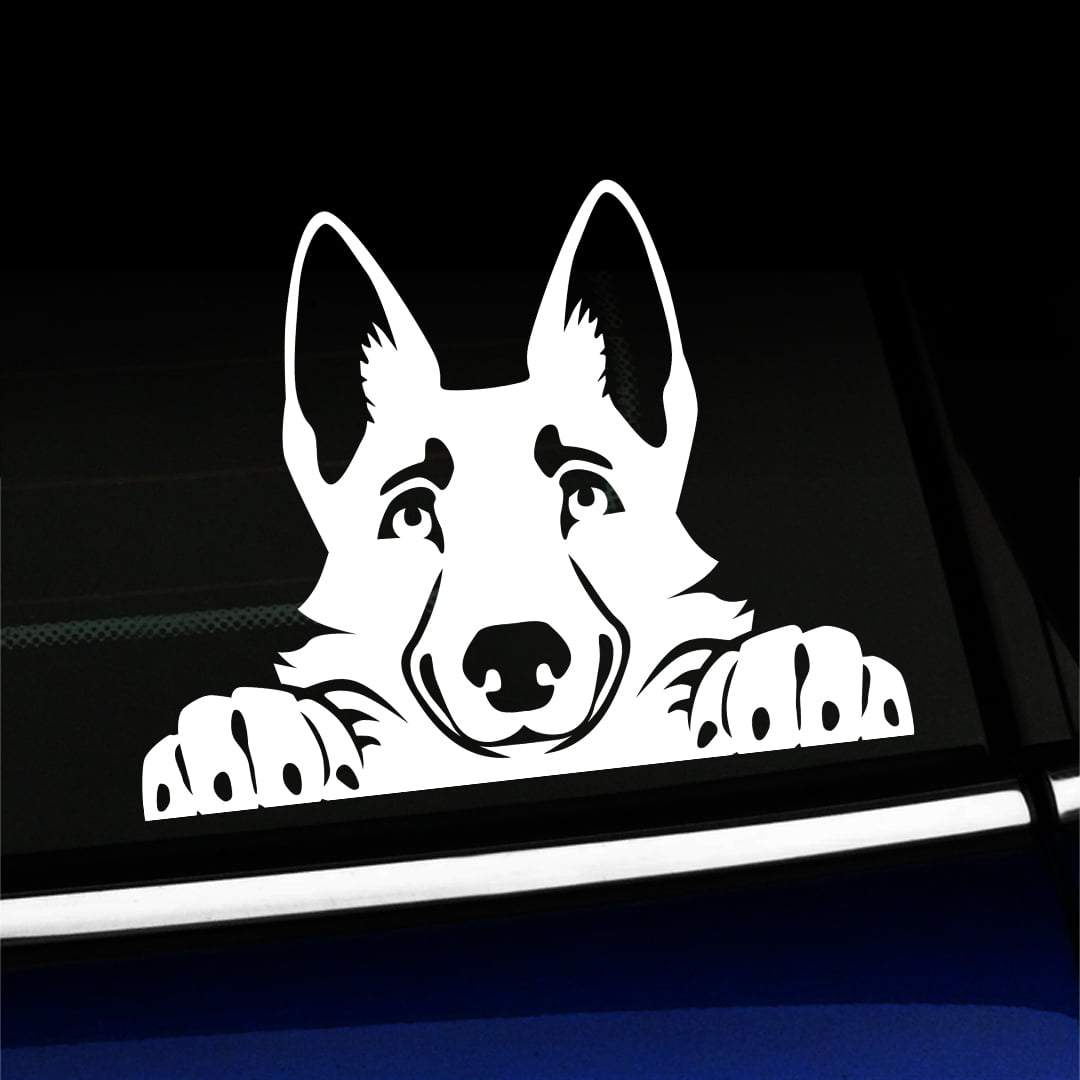Peeking German Shepherd Vinyl Car Decal Choose Color [WHITE
