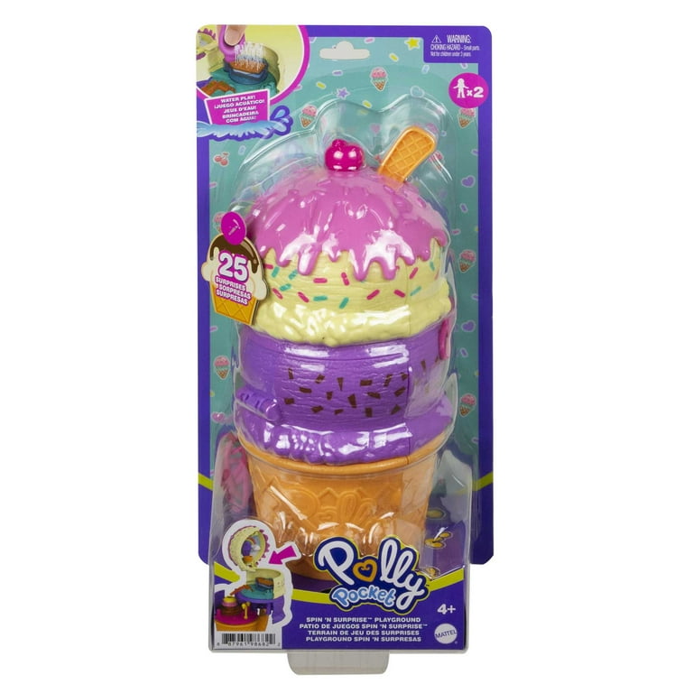 Polly Pocket 2-in-1 Spin 'n Surprise Playground, Travel Toy with 2 Micro  Dolls and 25 Accessories