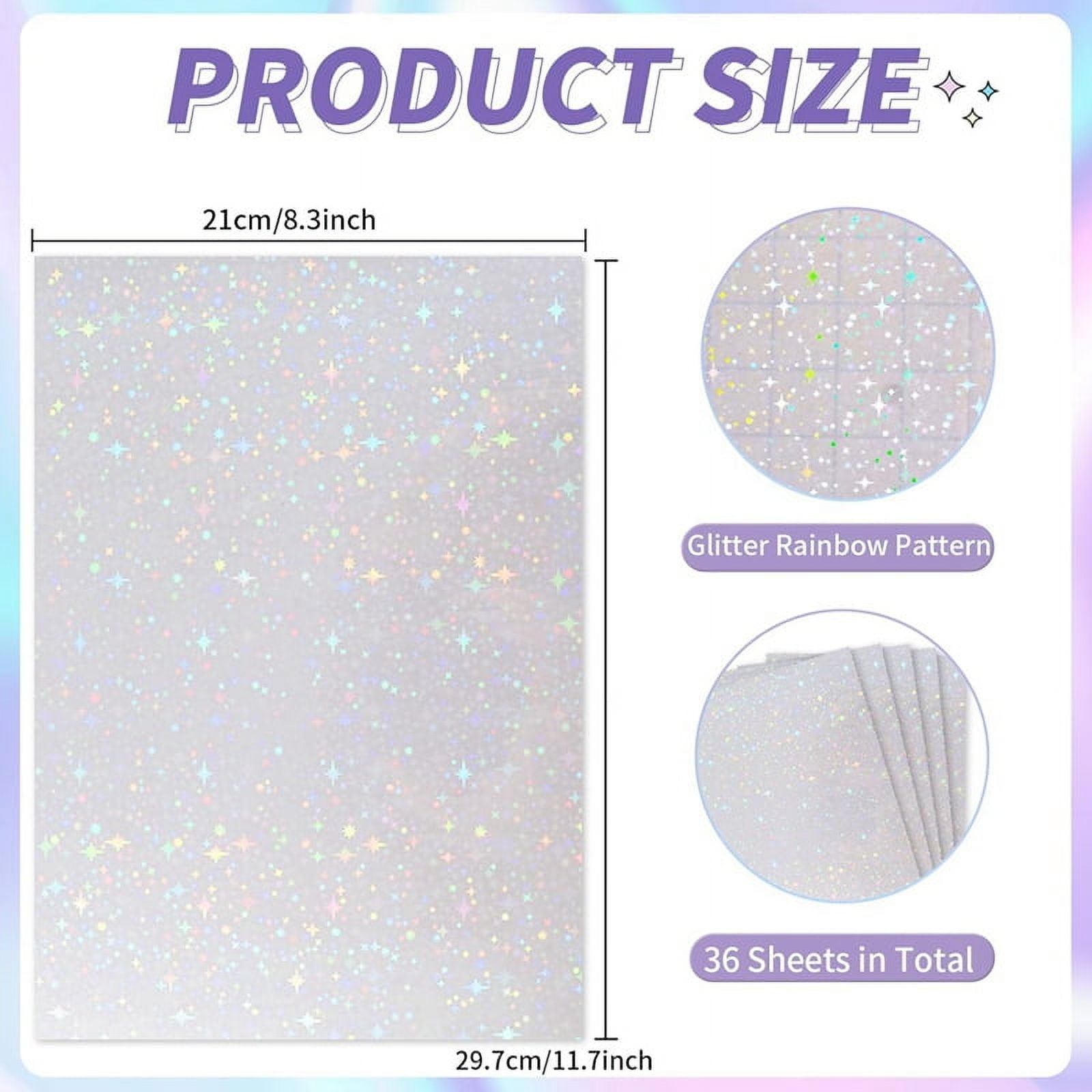 36 Sheets Holographic Sticker Paper,Holographic Laminate Sheets,Clear Vinyl Sticker Sheets,11.7 X 8.3 Inches(Star)