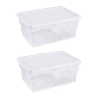 Sterilite 1644 Storage Box 16 Quart Plastic Storage Container White Lid Clear Base, 2-Pack