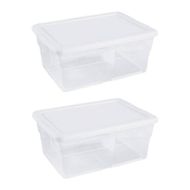 Sterilite 1644 Storage Box 16 Quart Plastic Storage Container Home  Organizer White Lid With Clear Base, 2-Pack