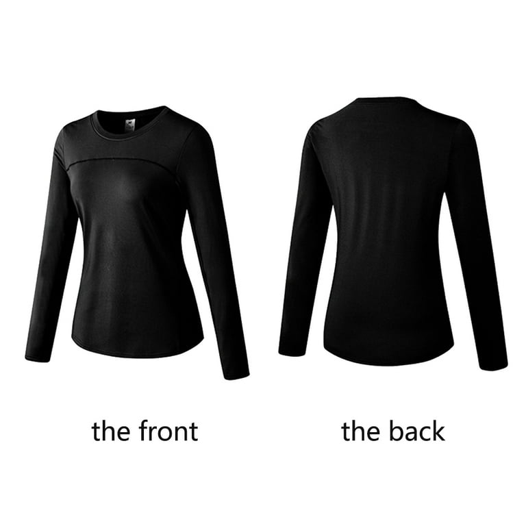 Female Autumn Thermal Underwear Round Neck Baselayer Long-Sleeve Tight  Warmer Tops Shirt Fitness Running Yoga Training Black and Gray S 