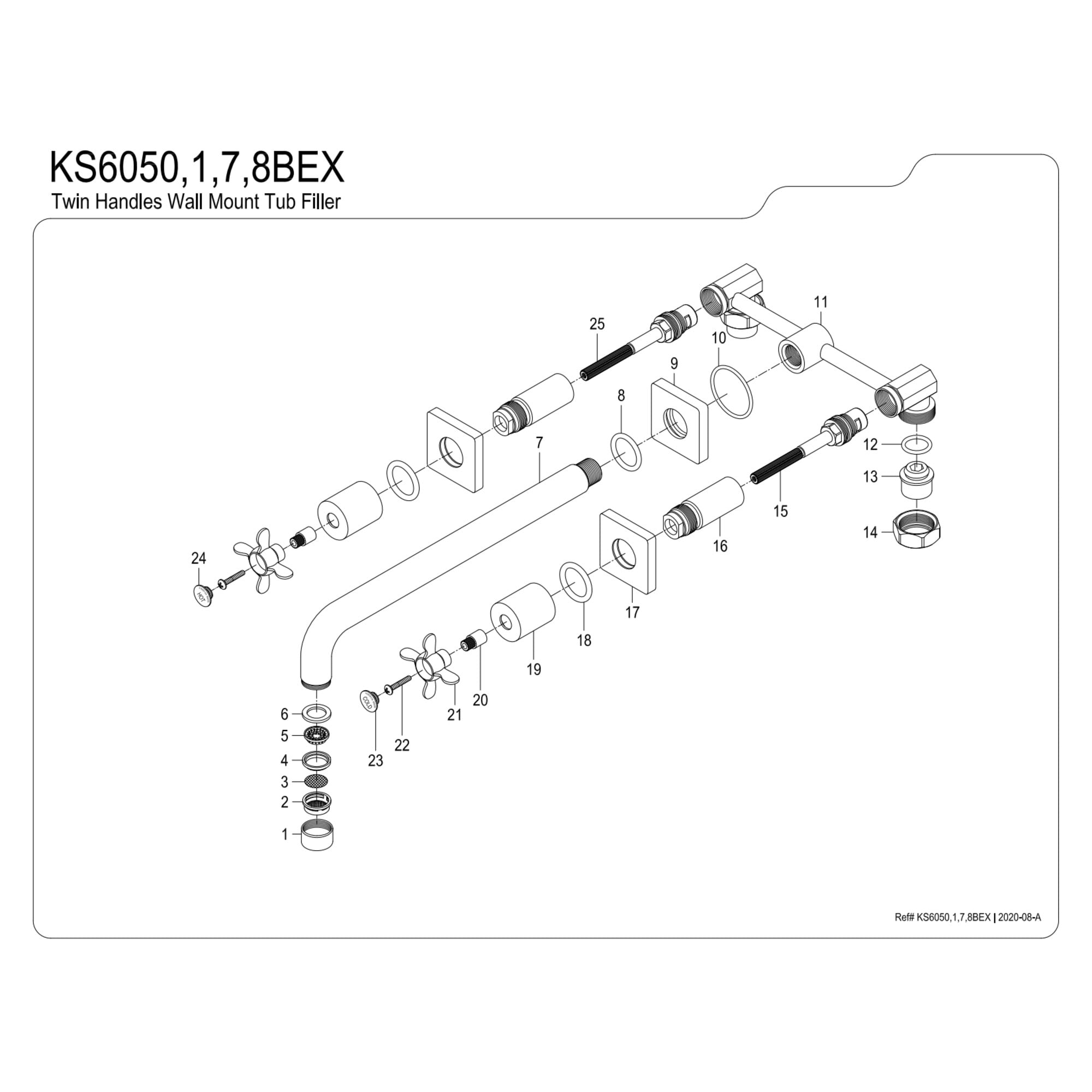 Kingston Brass KS6050BEX Essex Two-Handle 3-Hole Wall Mount Roman Tub Faucet in Matte Black