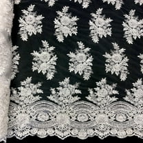 Vibernum Bridal Lace Sequins Beaded Scallop Fabric for Dresses 52’’ BTY (White)