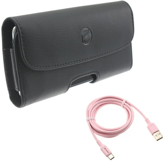 For Galaxy A73 /A23 /A14 /A13 5G - 6ft USB-C Cable w Case Belt Clip, Pink Charger Cord Power, Leather Holster Cover for Samsung Galaxy A73 /A23 /A14 /A13 5G