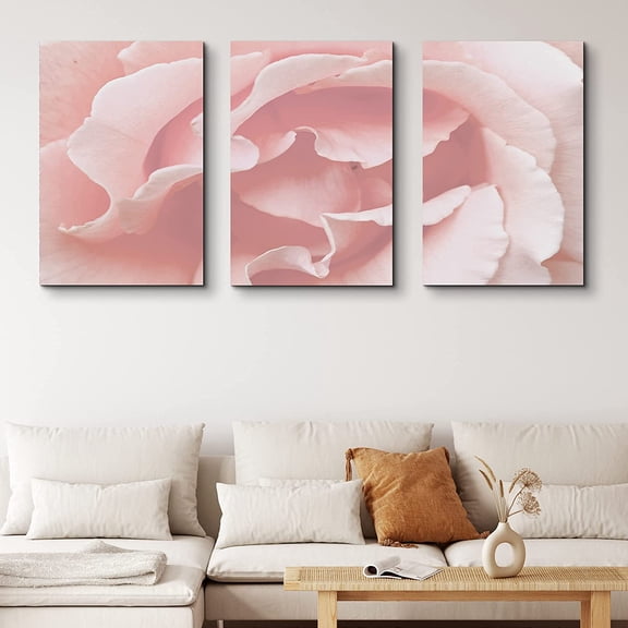 PixonSign Canvas Print Wall Art Set Extreme View of Pink Carnation Botanical Flower Photography Realism Contemporary Closeup Edgy Multicolor Pastel for Living Room, Bedroom, Office - 24"x36"x3
