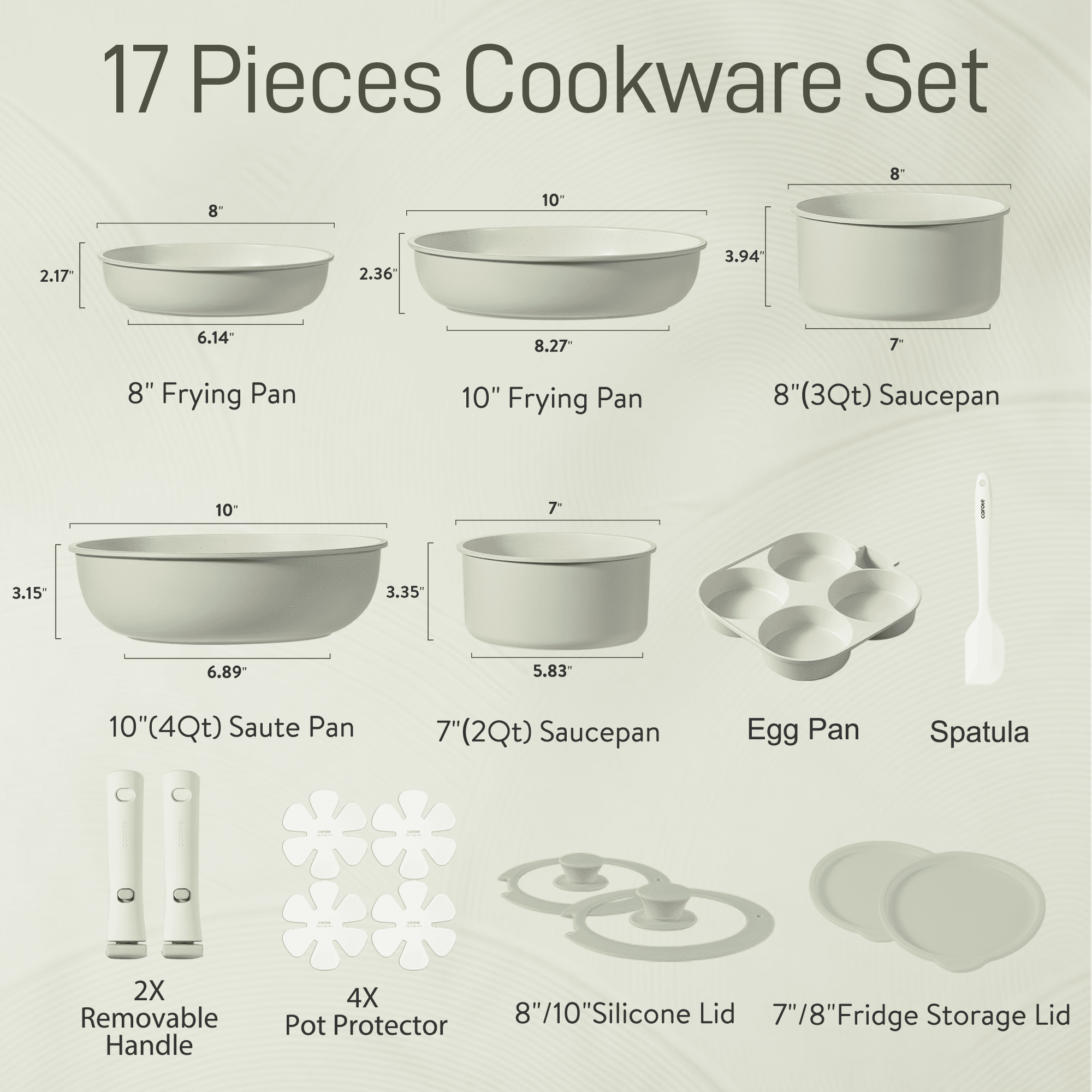 Carote 5 Pcs Pots and Pans Nonstick, Cookware Set with Detachable Handles, Oven Safe, Induction Ready, Stackable Kitchen Cooking Set, Green