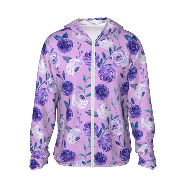 Vsdgher Chandails à Capuchon pour Adultes à Imprimé Violet Maillot Dermoprotecteur pour Hommes Femmes, Chandails de Pêche à Manches Longues avec Protection Solaire pour Course Athlétique Natation - X-Grand