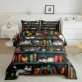 thumbnail image 2 of jejeloiu Cute Cat Queen Comforter Set,Reading Books Theme Bedding Sets,Retro Bookshelf Bedding Comforter Set For Child,Lightweight Room Decor Reversible,3pcs, 2 of 8