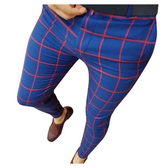 Rggeeun Mens Casual Pants Men's Plaid Print Party Suit Pants Stretch Feet Pants With Pockets Trousers Classic