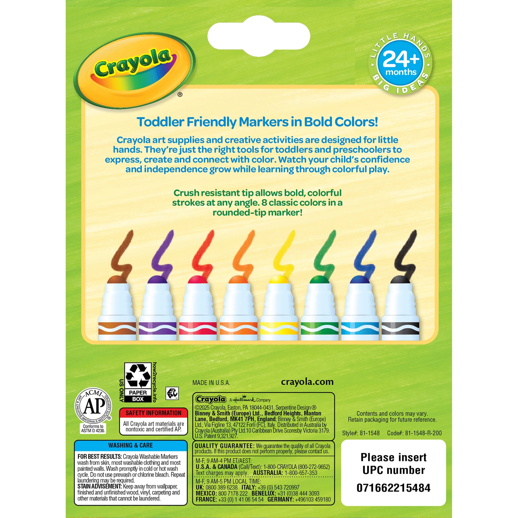 Crayola Washable Tripod Grip Markers, 8 Per Pack, 6 Packs