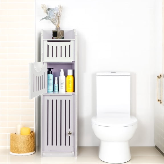 YOYTOO Toilet Paper Holder Stand, Slim Bathroom Storage Cabinet Organizer for Small Spaces White