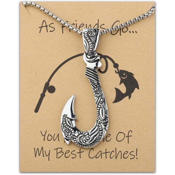 Fish Hook Pendant Necklace Earring Gift For Best Friend Fish Pendant Memorial Jewelry Gift For Men Women With Card[Z4206]
