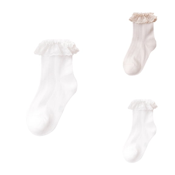 Children's Princess Lace Socks, Soft Breathable Seamless Cotton Half High Tube Pile Socks with Eyelet Ruffle, Girls Frilly High Ankle Socks for Newborn 0-6/6-12/12-24 Months