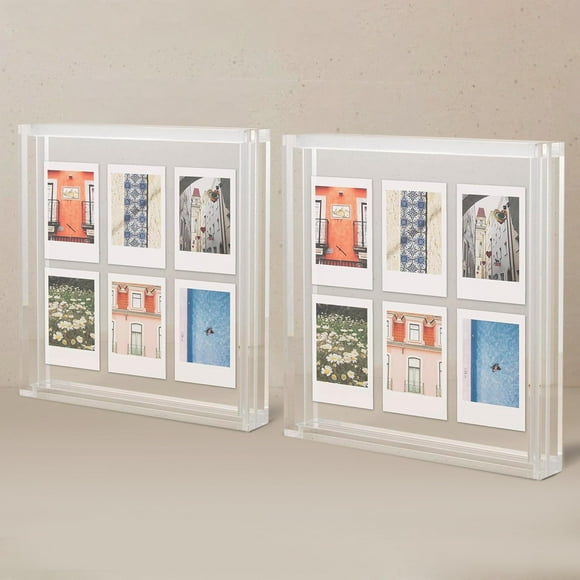 Elil Clear Polaroid Frame for Polaroid Film Fujifilm Instax Film 8.3"" x 7.6"" Collage Frame Family and Wedding Collage Picture Frames Double Glass Acrylic Floating Frame for Pressed Set of 2