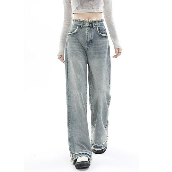 Clearance! SNOWSONG Boyfriend Jeans for Women, Baggy Jeans for Women High Waist Jeans Vintage Loose Wide Leg Denim Pants Teen Girls Hiphop Streetwear One Pack Light Blue S