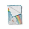 thumbnail image 2 of Cloud Soft Flannel Fleece Throw Blanket, Colorful Rainbow Arc in the Sky with a Butterfly on Starburst Stripes Background, Cozy Plush for Indoor and Outdoor Use, 70" x 90", Multicolor, by Ambesonne, 2 of 6