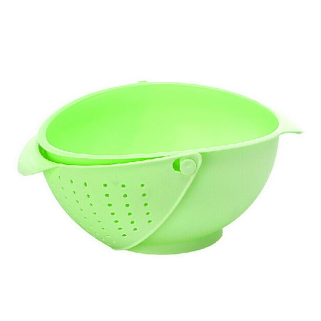 Colador de Verduras 3 en 1 con Tapa, Bandeja Lavadora de Frutas y Arroz, Cesta de Cocina Verde, Amplia Capacidad y Diseño Apilable para Ahorrar Espacio.