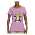 thumbnail image 2 of Good Food Good Mood Funny Cute Cow Animal Lover Womens Graphic T-Shirt, Light Pink, X-Large, 2 of 3