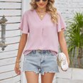 thumbnail image 2 of YueHuiYing Womens Button Down Shirts Short Sleeve Loose Collared V Neck Tunics Summer Tops Casual Business Blouses, 2 of 8