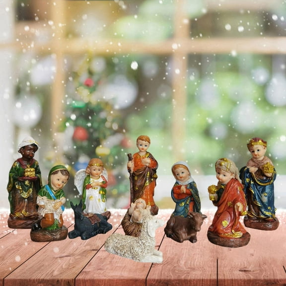 Juego de 11 figuras de belén navideño, adorno del nacimiento de Jesús, decoración religiosa, figuras de belén para fiestas, vacaciones y hogar