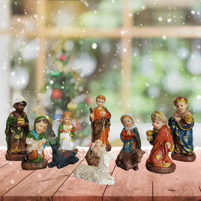 Juego de 11 figuras de belén navideño, adorno del nacimiento de Jesús, decoración religiosa, figuras de belén para fiestas, vacaciones y hogar