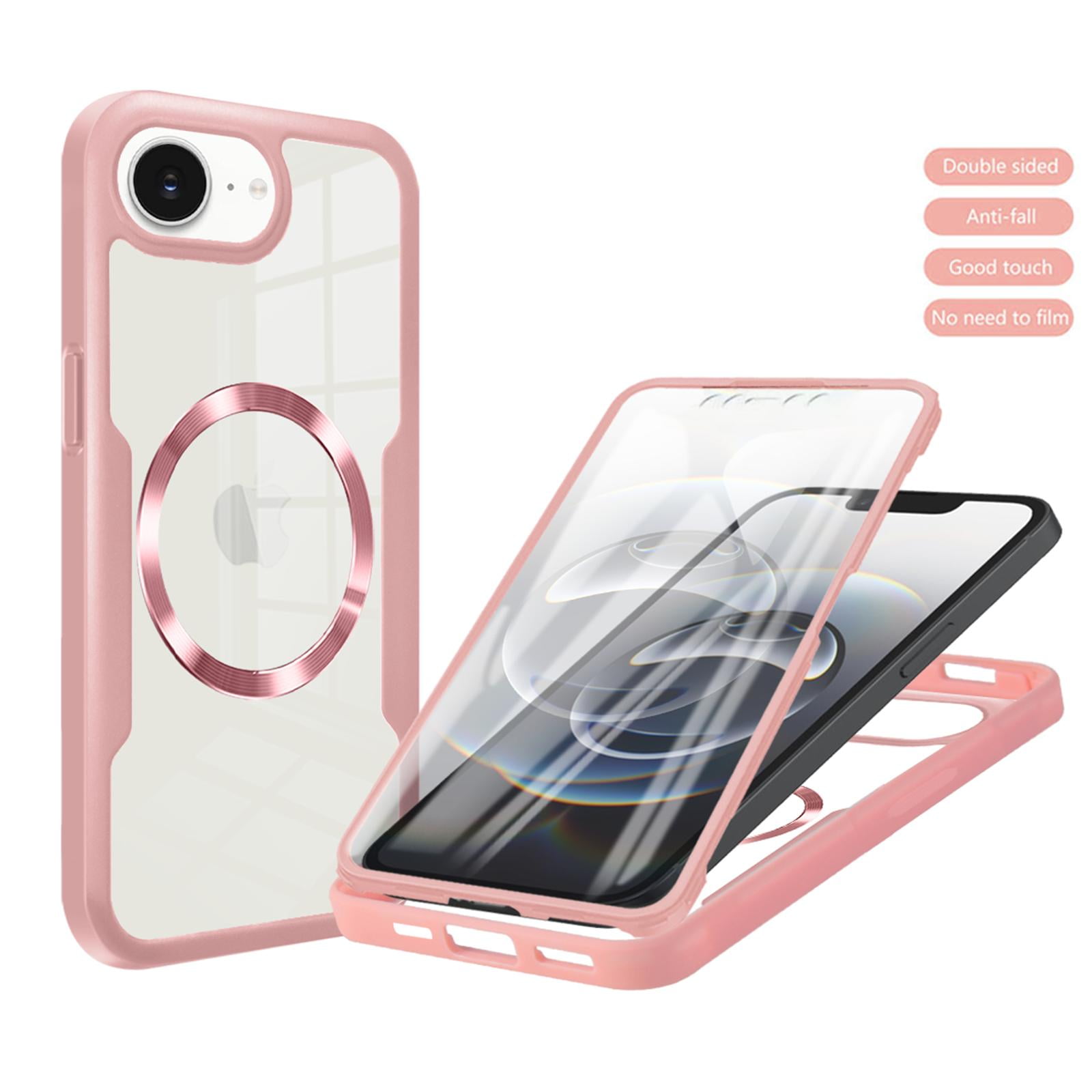 ELEHOLD for iPhone 17e / iPhone 16e Case with Screen Protector, Compatible with Mag safe Accessory, Built in Screen Protector Clear Full Body Protection Rugged Shockproof Cover, Pink