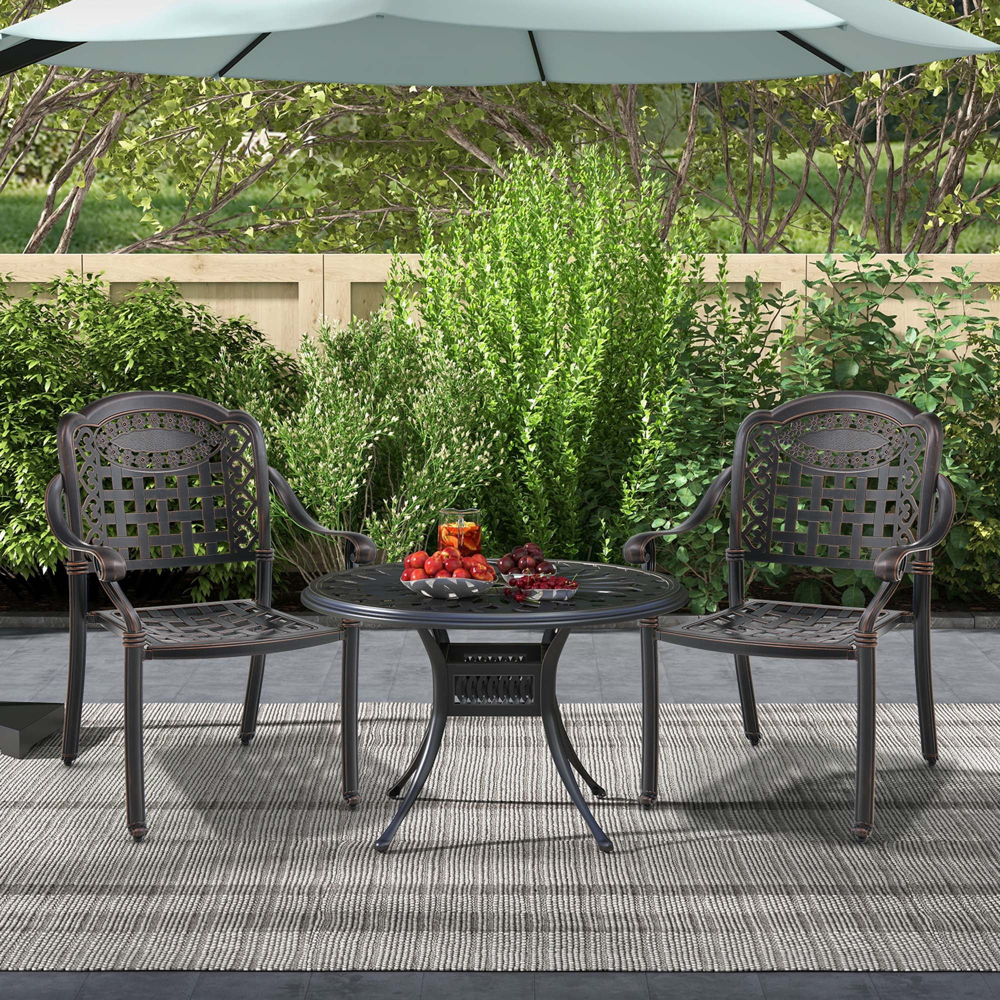 Costway 2pcs Patio Cast Aluminum Armrest Chairs Dining Stackable Outdoor Bronze
