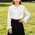thumbnail image 3 of BRGZLK Puff Long Sleeve Shirts for Girls Solid Color Cute Lace Trim Peter Pan Collar Blouse Elegant Casual Button Down Shirt Back to School Outfits White 9-10 Years, 3 of 6