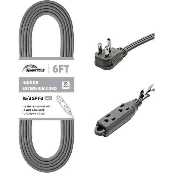 shiyou-3-Outlets Flat Plug Extension Cord Outlet Extender, UL Listed, Indoor Extension Cord 16 Gauge 6FT Grey 3 Prong Flat Extension Cord Multiple Outlets, 16/3 SPT-3 13A Flat Plug Power Strip