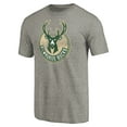 thumbnail image 2 of Men's Heather Gray Milwaukee Bucks Distressed Team Logo Tri-Blend T-Shirt, 2 of 3