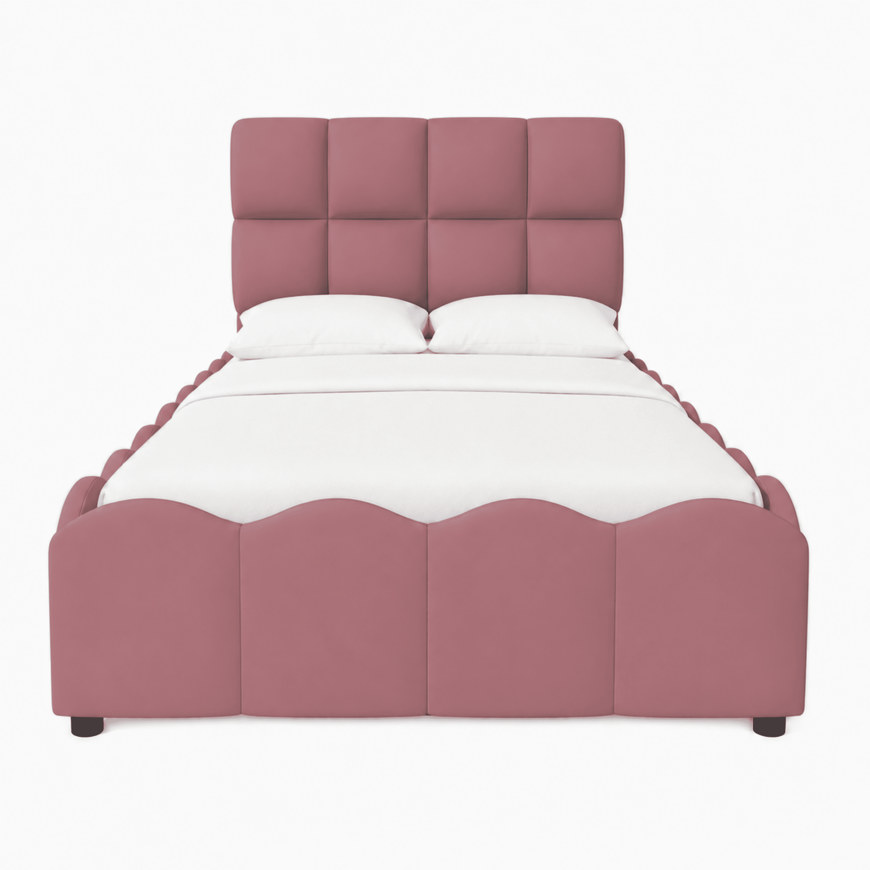 Euroco Upholstery Velvet Twin Size Platform Bed with Tall Panel Headboard, No Box Spring Needed, Pink