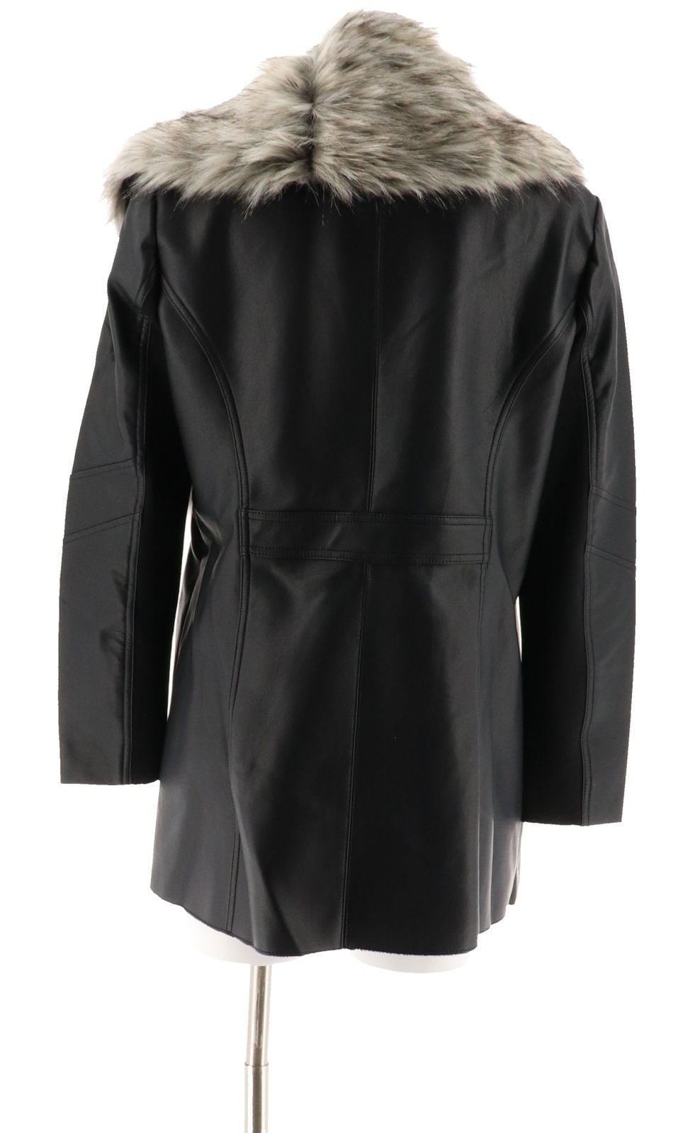 Dennis Basso Faux Leather Jacket Removable Fur Collar A284847