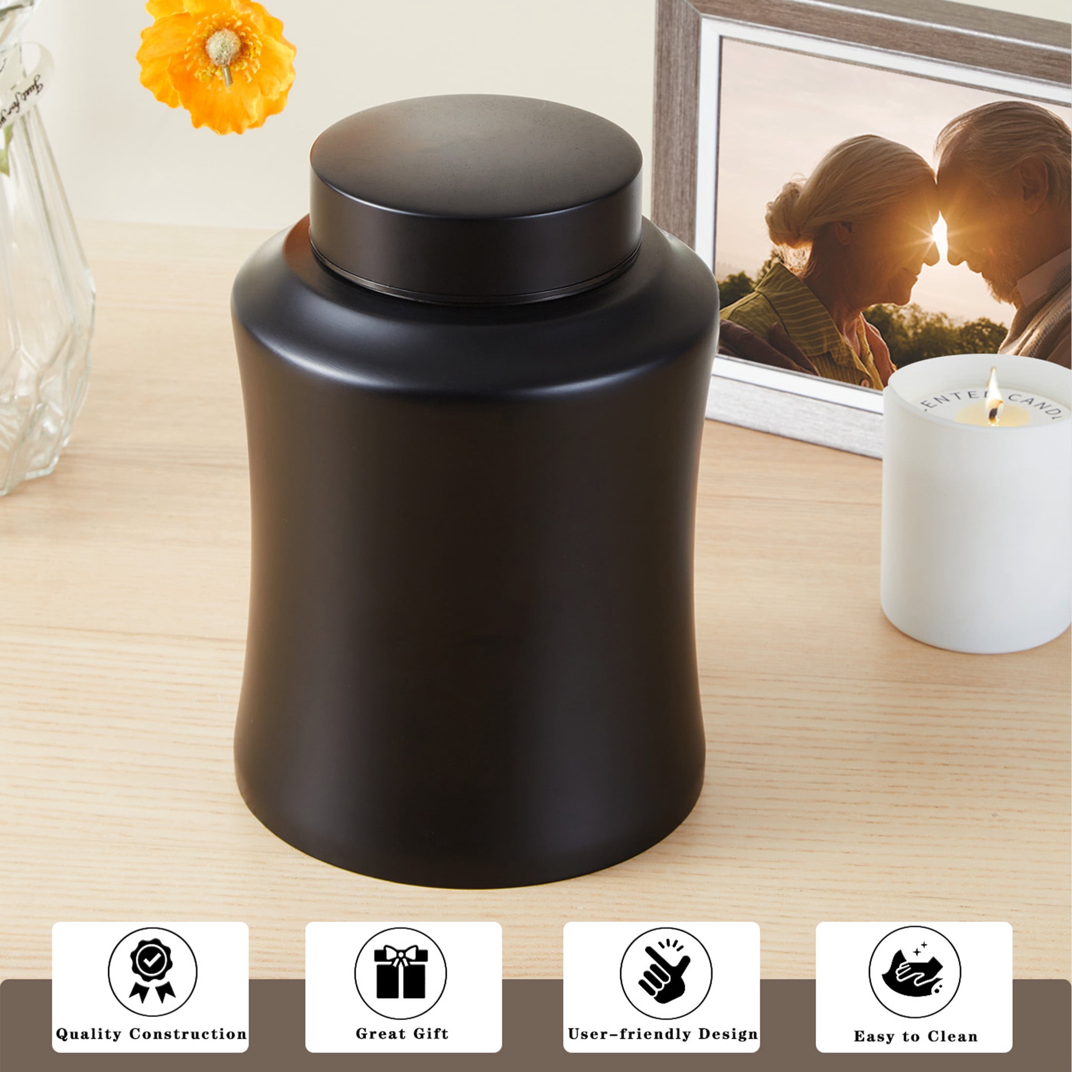 Urn for Ashes Adult Male/Female Black Large Cremation Urns for Man/Women Human Remains Ashes Stainless Steel Keepsake