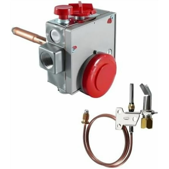 110-326 Gas Water Heater Control Valve, Natural Gas Thermostat with Copper Probe, Water Heater Replacement Parts Gas Control Valve with 1-3/8" Shank, 3-1/2" W.C