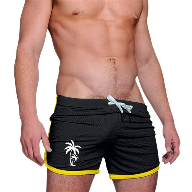 Pantalones Cortos Casuales de la Malla de la Impresión Del Árbol de Palma de los Hombres Tres Cuartos de Pantalones Cortos Deportivos, Pantalones Cortos de Entrenamiento de Ejercicio Respirables con B