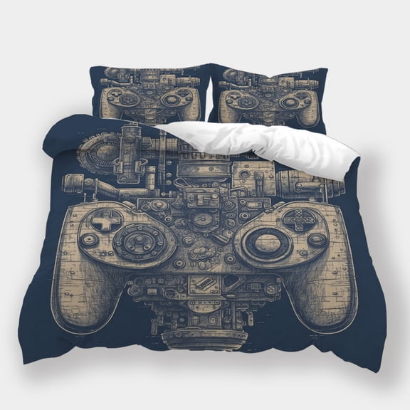 2/3pcs Gamepad Skull Urban Decay Painting Comforter Cover Set Boy Man Cool Home Textiles,Queen (90"x90")