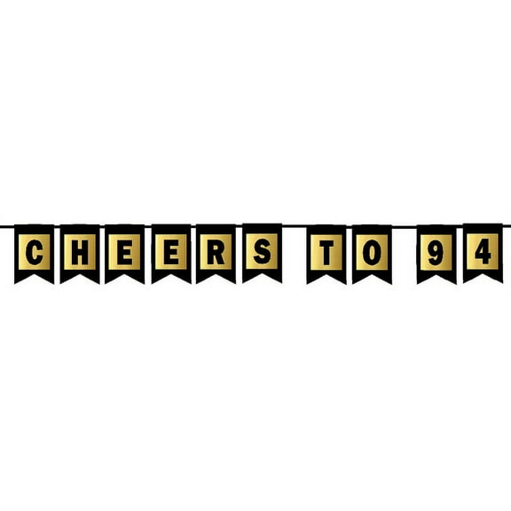 Cheers 94th Brithday Anniversary Black & Mettalic Gold Handing Party Wall Decoration Bunting Banner