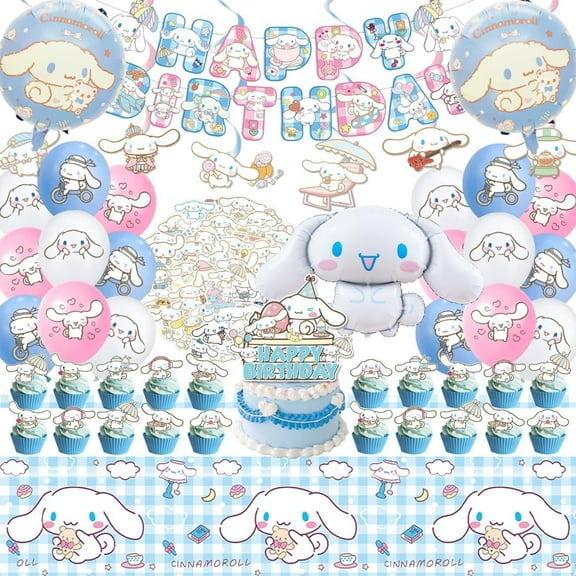 Cinnamoroll Theme Birthday Party Decor Supplies Kits,Including Banner,Balloons,Tablecloth,Cake Toppers,Cupcake Toppers