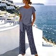 thumbnail image 2 of Naotn Women Two Piece Sets Summer Side Short Sleeve Knot Top Leopard Print Wide Leg Pants Matching Casual Set, 2 of 4