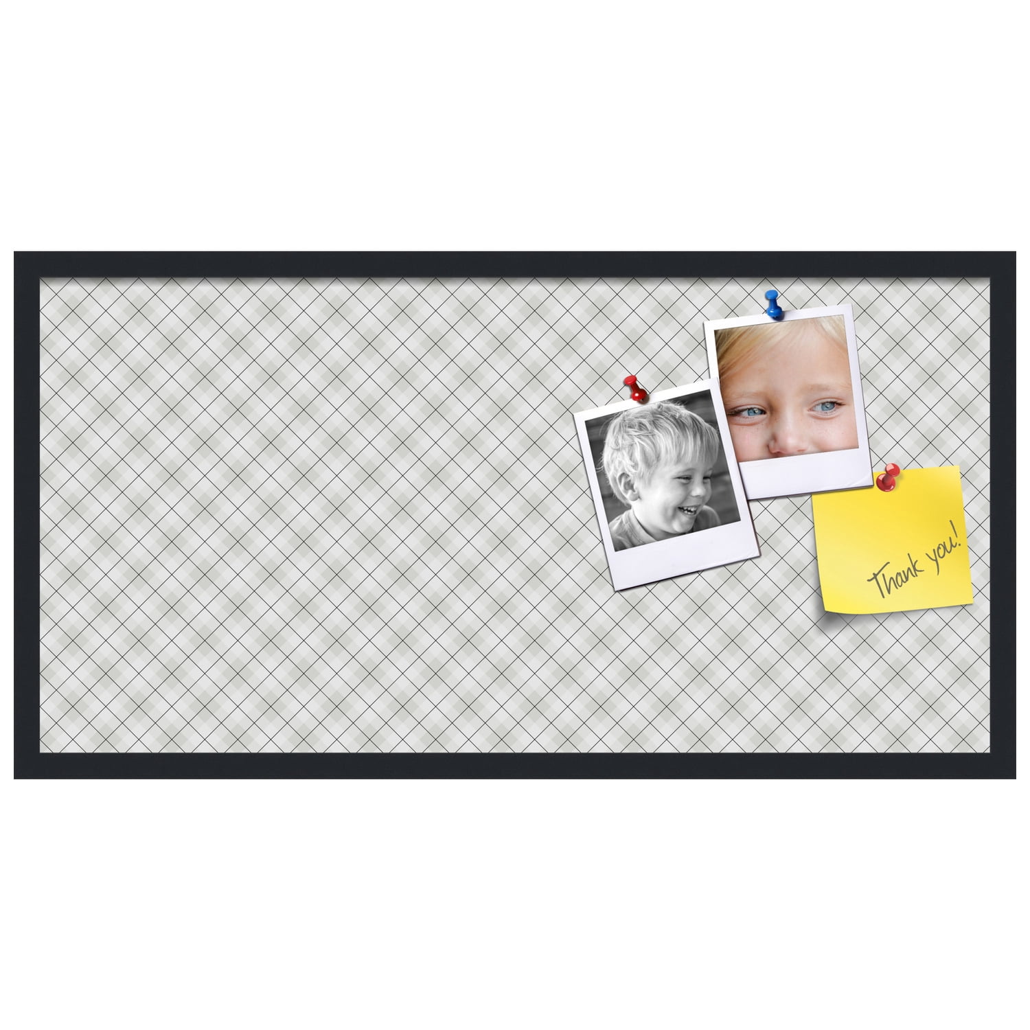 PinPix ArtToFrames 34x16 Custom Cork Bulletin Board Argyle Gray   Poster Board Has a Fabric Style Canvas Finish, Framed in Satin Black (PinPix-638)