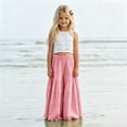thumbnail image 2 of Girls Wide Leg Cotton Pants Kids Paperbag High Elastic Waist Palazzo Trousers Boho Summer Baggy Loose Plain Casual Beachwear, 2 of 7