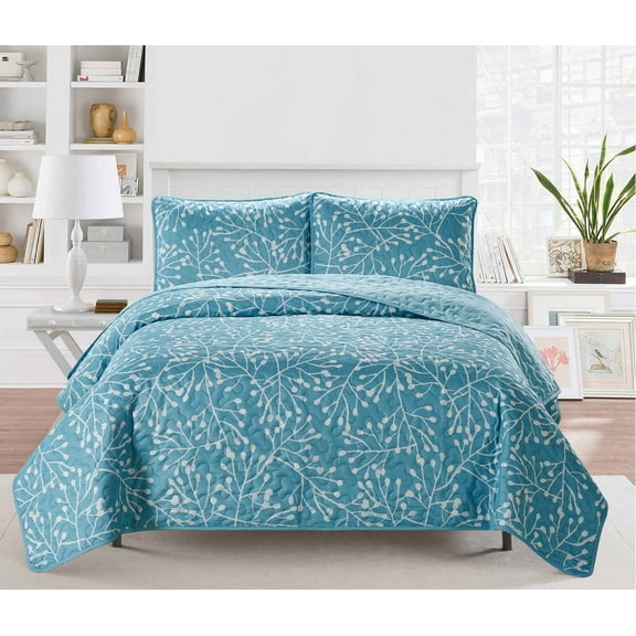 Crushed Microfiber Branches 2-piece Quilt Set Aqua Twin