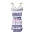 thumbnail image 6 of Lovskoo Womens Causal Summer Dress Striped Sleeveless Waist Tie Front A-Line Mini Short Sun Dresses with Pockets Purple, 6 of 7