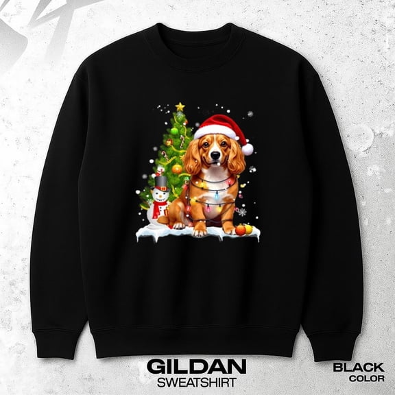 Cute Christmas Dog Puppy With Holiday Lights Retro Pet Lover Fun Sweatshirt, for men & women, up to size 5XL.