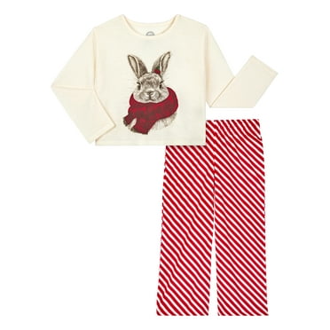 Wonder Nation Girls Holiday Long Sleeve Top and Wide Leg Pant Pajama Set, 2-Piece, Sizes 4-18 & Plus